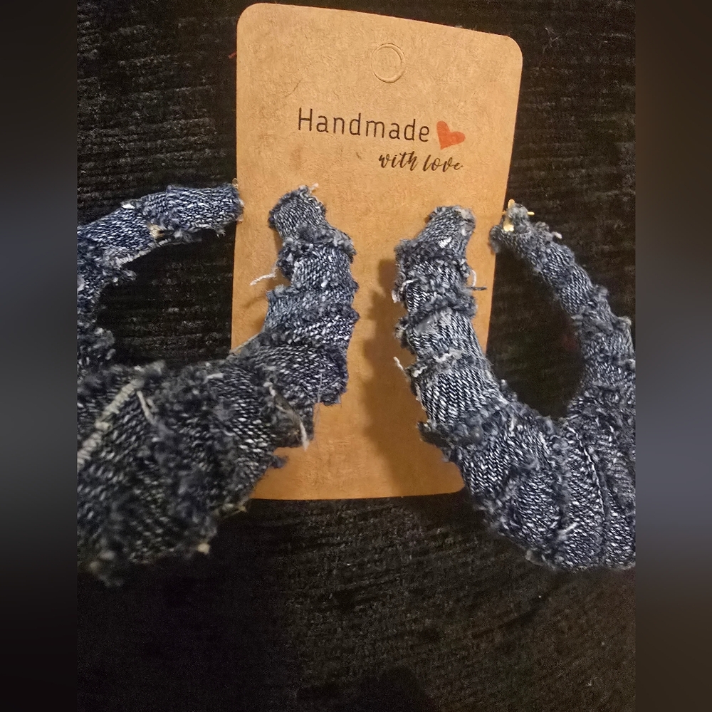 Handmade Denim Hoop Earrings
